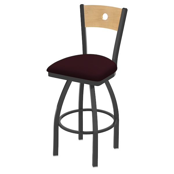 25" Swivel Counter Stool, Pewter Finish, Nat Back, Canter Bordeaux Seat